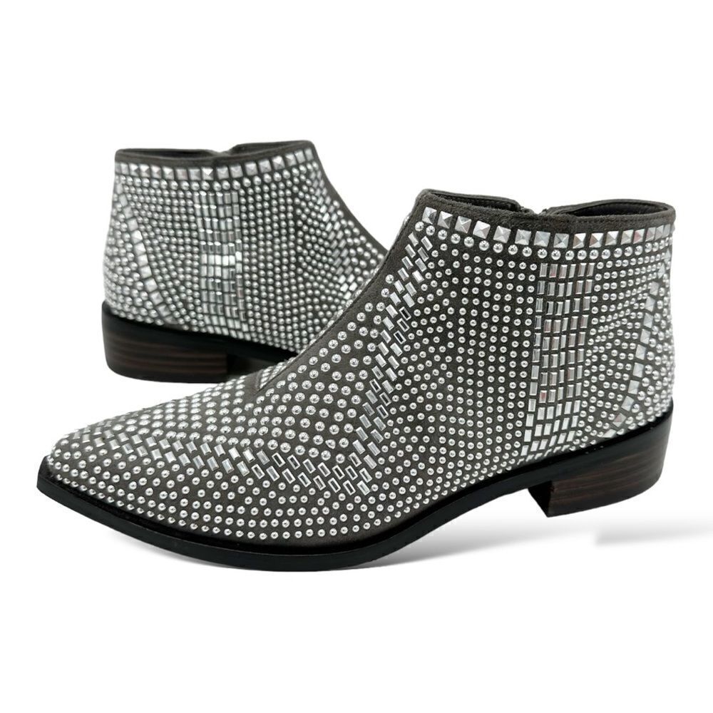 Linea Paolo BIANKA | Studded Low Heel Grey Suede Pointed Toe‎ Ankle Boot Sz 7